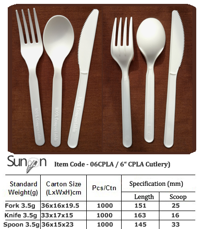 6英寸CPLA生物降解刀叉勺